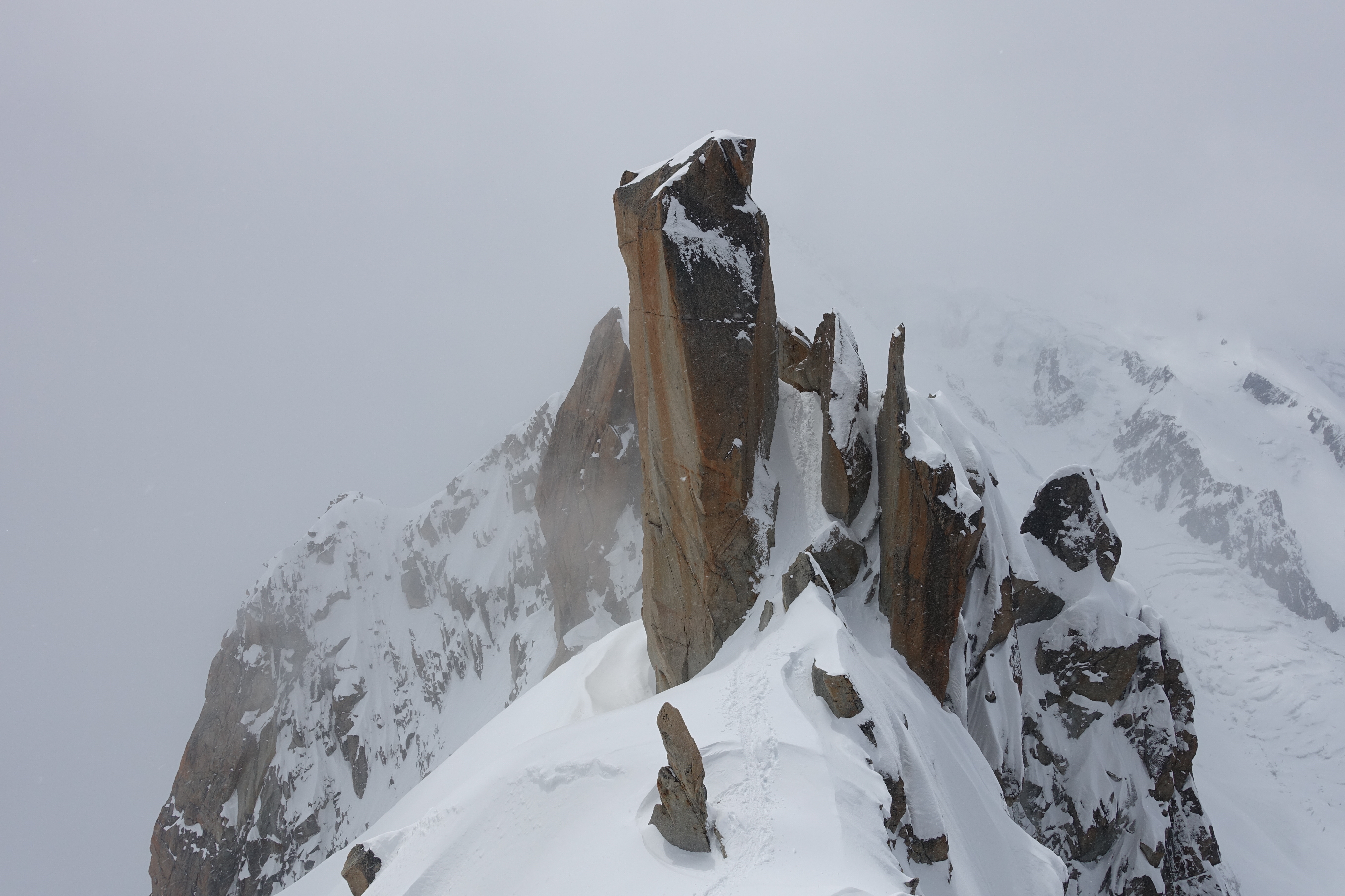 Arête des Cosmiques et Mont Blanc sous les spatules